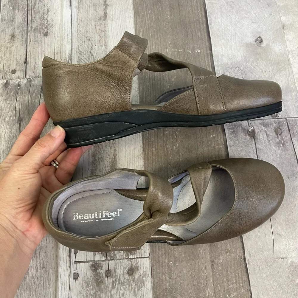 BeautiFeel Pleasure Mary Jane Leather Flats Comfort Shoes Gray 44233 - Picture 7 of 13